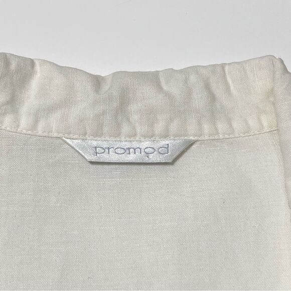 Promod White Linen Embroidered Long Bell Sleeve Top Tunic Women's Size Medium - Picture 15 of 16